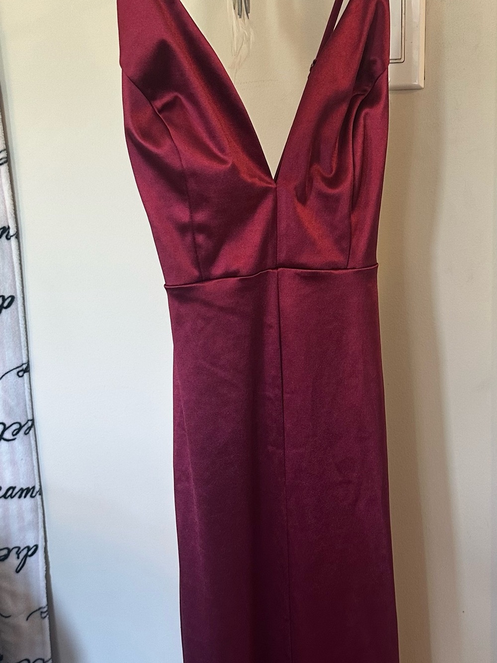 Fashion Nova Deep Burgundy Satin V-Neck Gown
